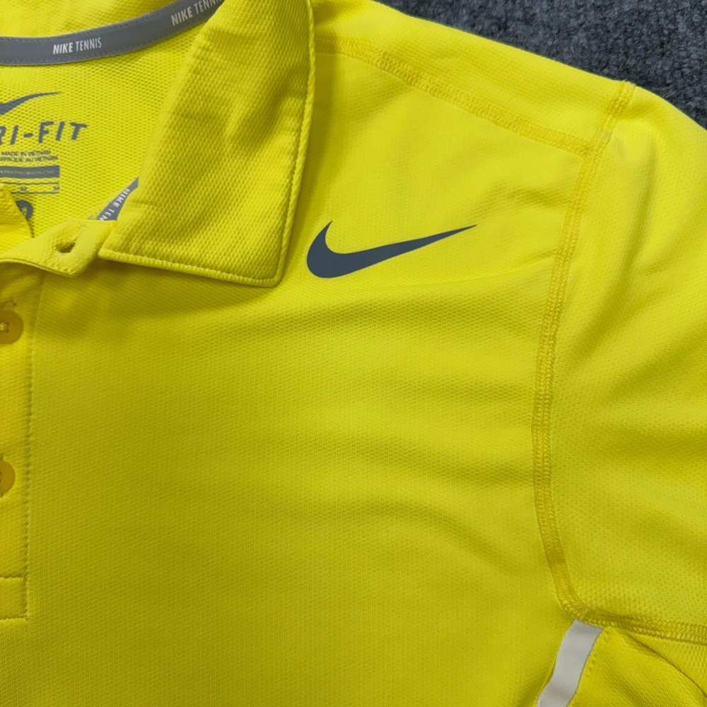 Nike Tennis Mens Dri-FIT Polo Shirt Yellow White Stripe Short Sleeve Size M - Picture 3 of 9